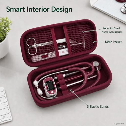 Image of ALKOO Stethoscope Case for 3M Littmann Classic III /Cardiology IV, Maroon | for MDF Acoustica Stethoscopes, for Nurses, Doctors, Nursing School Essentials, Students, Clinic, EMS, Travel, Hard Bag Only