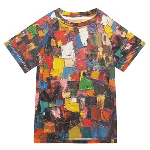 MNSRUU Toddler Boy Rash Guard Short Sleeve Swim Shirt Graffiti Art Print Rashguard 9-10T Beach Shirts Quick Dry,0144