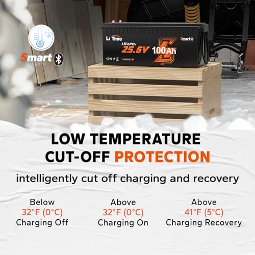 Image of LiTime 24V 100Ah Bluetooth LiFePO4 Lithium Battery with 20A LiFePO4 Battery Charger, Low-Temp Protection, 4000+ Cycles with 100A BMS, Max. 2560Wh Energy for RV, Trolling Motor, Marine, Off-Grid