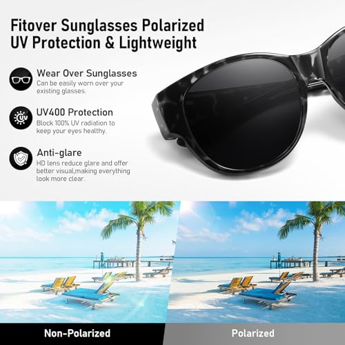 Image of HAOLOTA Fit Over Glasses Sunglasses for Women Polarized | Over Glasses Sun Glasses, UV400 Polarized Lens, Trendy Cat Eye Sunglasses, Lightweight and Flexible, Driving, Daily Use