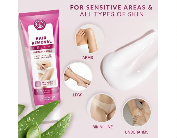 Miniatura 3 de Crema Depilatoria para Mujeres Crema Depilatoria para Áreas Íntimas y Área Púbica con Aloe Vera y Vitamina E - Depilación para Cuerpo Piernas,
