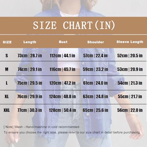 Women Denim Jacket Ripped Fringe Jean Jackets Trendy Classic Lapel Button Down Up Frayed Hem Shacket with Pocket4