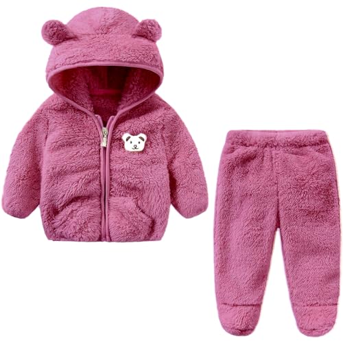 Image of Baby Teddy Bear Ear Soft Flannel Long Sleeve Hoodie & Leggings Unisex All Season Clothing Set For Baby Boys And Baby Girls
