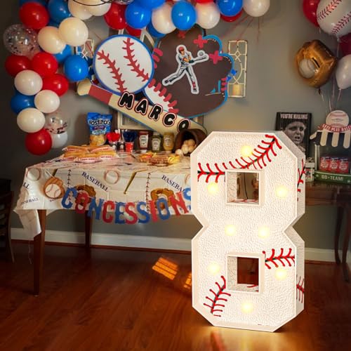 Image of Imprsv Baseball Birthday Decorations, 3ft Marquee Numbers 8 Party Decor