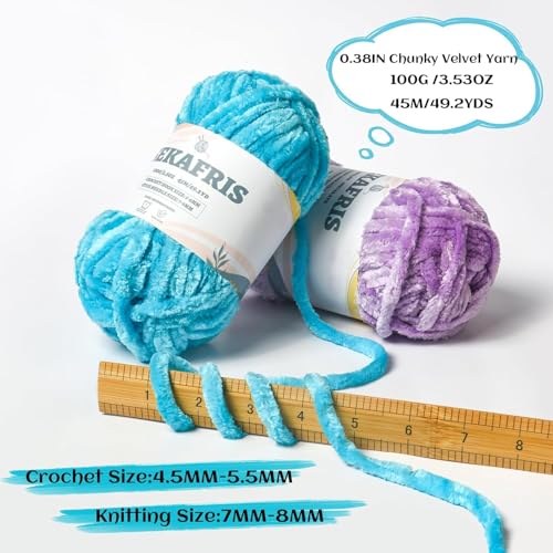 Image of 12 Pack 590 yds Chunky Chenille Yarn for Crocheting and Hand Knitting with Black Red White Green Orange Blue Plush Velvet Yarn，Baby Blanket Yarn for Crocheting Soft Amigurumi Yarn D