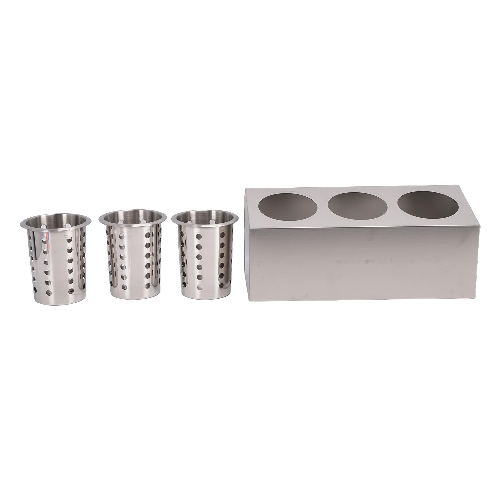 SIXRUN Soporte para Cubiertos de Acero Inoxidable, Organizador de Cubiertos para Encimera con Base Antideslizante, Almacenamiento de de 2 Cestas para Encimera de Cocina, Soporte para Utensilios que