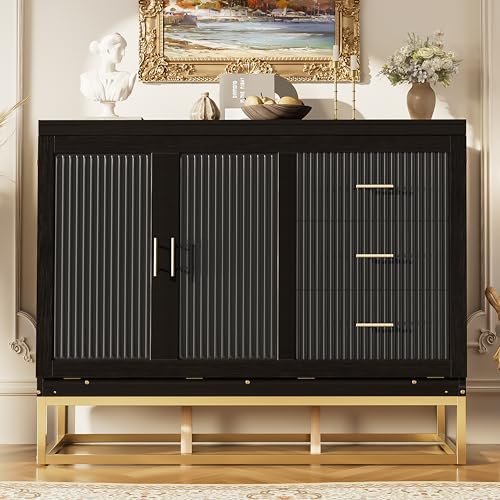 Brabrety Queen Size Murphy Bed with Frosted Glass Doors,Fake Drawers and Metal Legs,for Small Spaces Apartments Studio Guest Room Use (Espresso#b, Queen)
