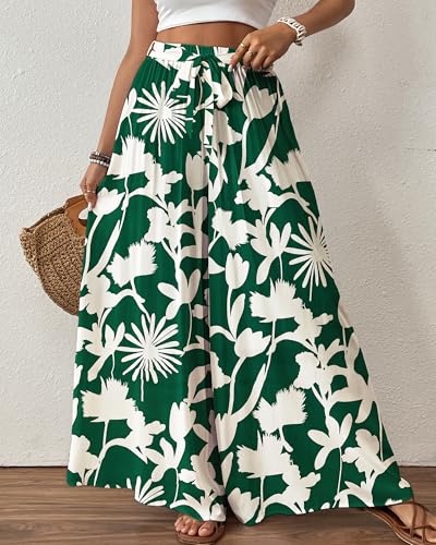 Bsubseach Wide Leg Pants Woman Flowy Floral Palazzo Pants for Women High Waisted Summer Casual Trousers Cruise Outfits4