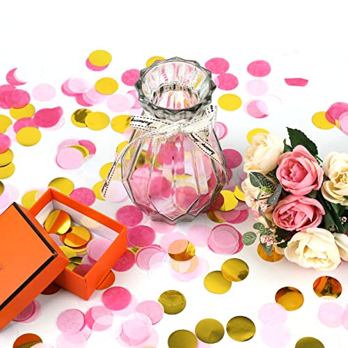 Image of VCOSTORE 1 Inch Tissue Paper Confetti Circles,1.76oz Round Paper Table Confetti Circle Dots, Suitable for Birthday Wedding Party Decoration and Baby Shower decorations,Pink and Gold,5000 Pieces