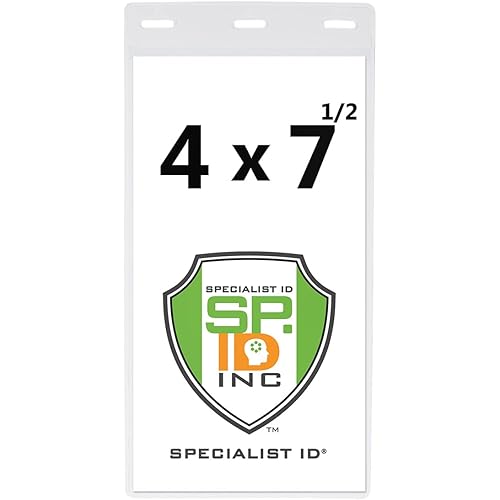 10 Pack - Vertical Oversize 4X7 Inch - Vinyl Large Credential or Ticket Holder for Pit Passes and Special Event Badges (4 x 7 1/2 Insert) by Specialist ID