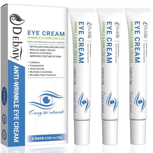DEBAIY 3 Pack Anti-Wrinkle Eye Cream with Caffeine & Peptides - Reduces Dark Circles & Puffiness, Improves Skin Texture (Each 0.529oz | 15g)