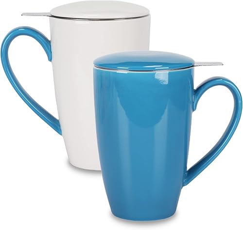 Miniatura 6 de amhomel Taza de té de porcelana con infusor y tapa, taza de té de cerámica de 16 onzas para hojas sueltas, café, cacao y leche, regalo de té para