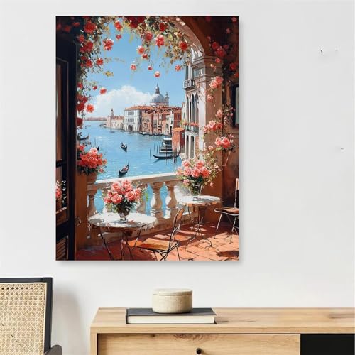 Peinture par numéro adulte Venise : kit complet toile 60x90cm avec pinceaux