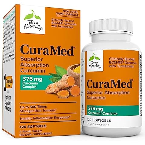 Terry Naturally CuraMed 375 mg Curcumin Complex - 120 Softgels - Superior Absorption BCM-95 - Non-GMO, Gluten Free, Halal - 120 Servings Cover