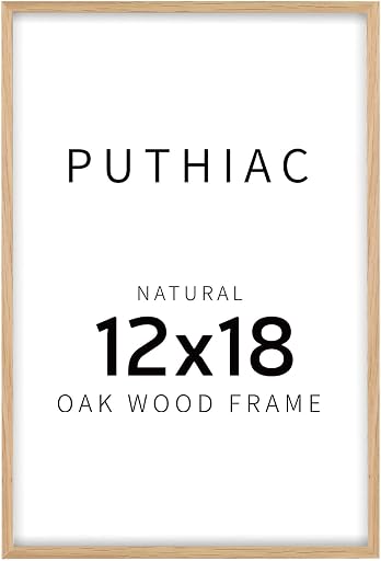 puthiac 12x18 Solid Oak Wood Picture Frame, Fits 8x12 with Mat or 12x18 Without Mat, Wall Display Only, Vertical or Horizontal, Plexi Front, 1 Pack, Natural Oak