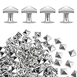 100 Sets 10mm Square Leather Rivets, Metal Pyramid Spike Studs Rivet for Leather Wrists Boots Clothing Pet Collars Belt Bags Punk Bracelets Key Fob DIY Repair and Decoration (Silver)