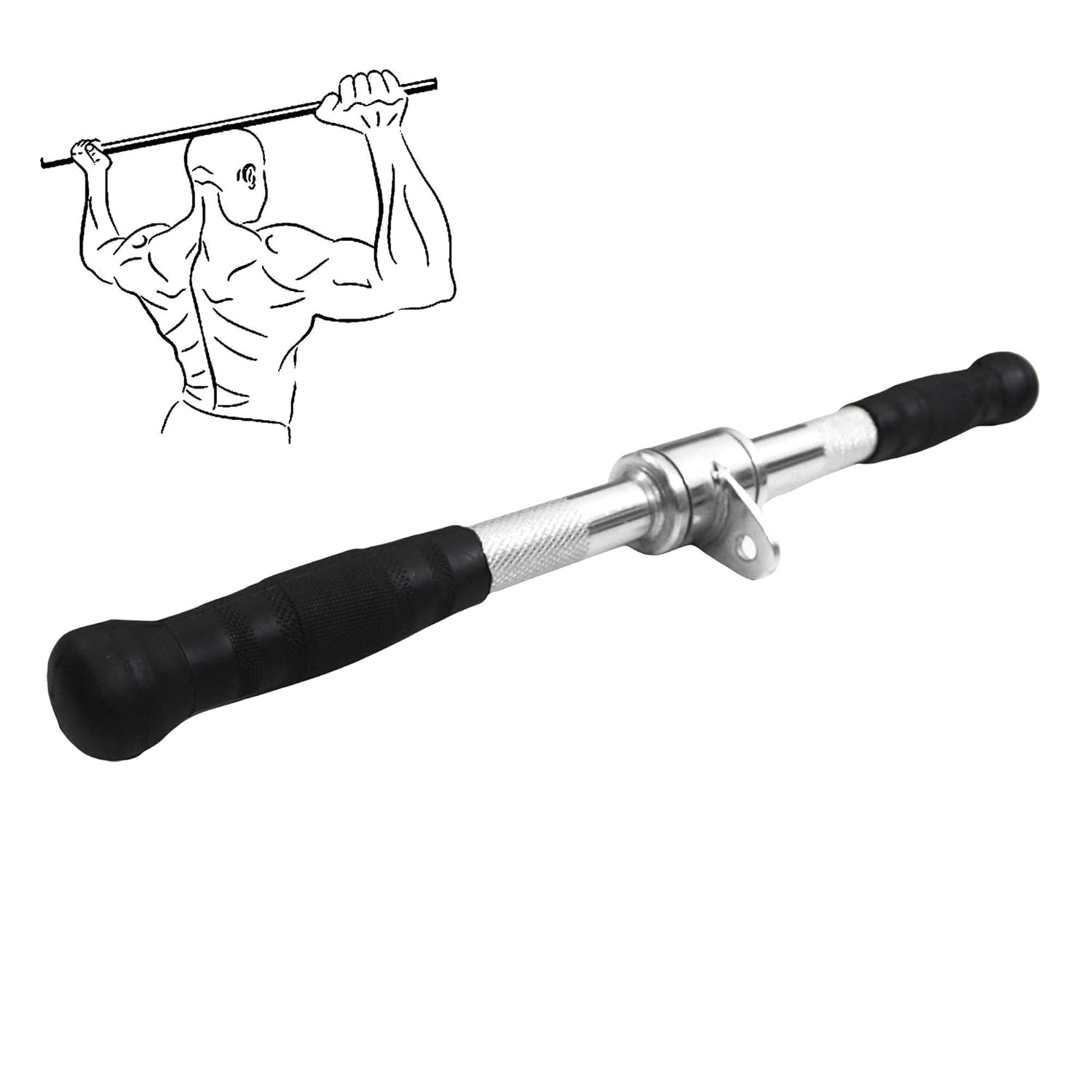 Gym Cable Attachment, Imported Chrome Straight Rotating Bar, LAT Pull Down Bar, Seated Row Bar, Triceps Rope, Rotating Tricep Press Down Bar with Rubberized Handgrips-image-5