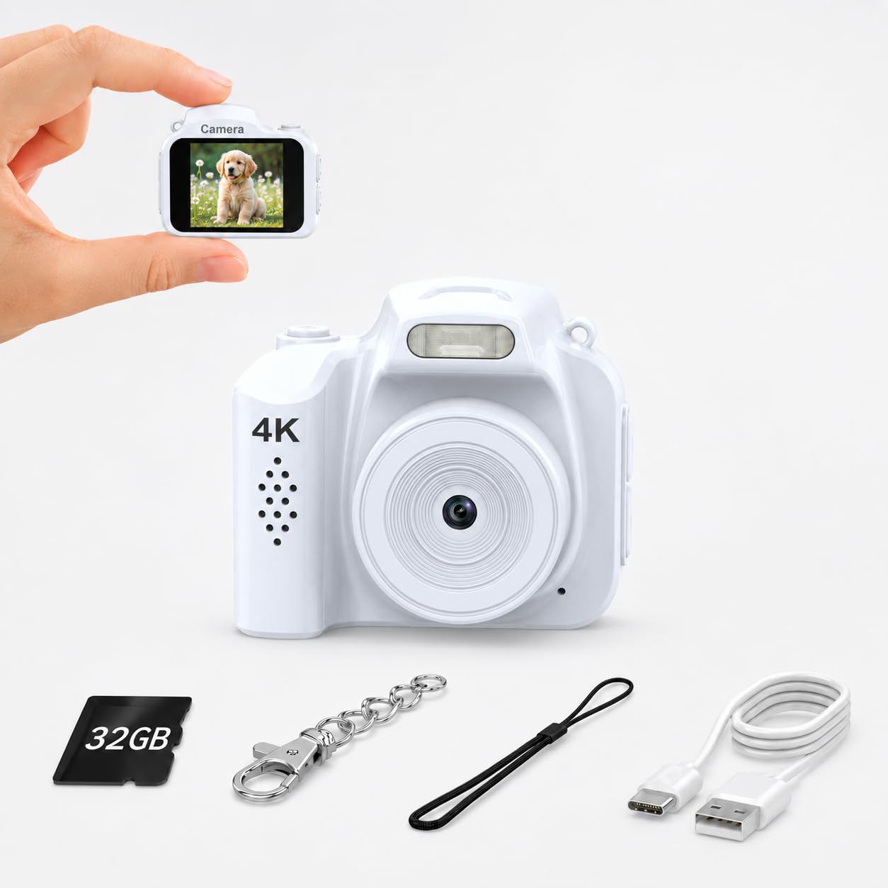 Mini Digital Camera with 32GB Card, Portable Keychain Camera as Gift White