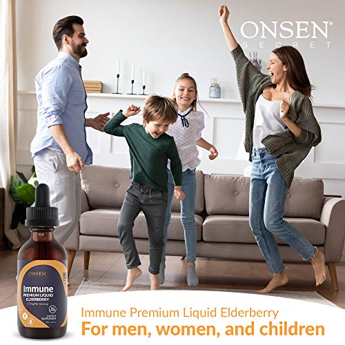 Onsen Black Elderberry Syrup, Organic Sambucas Elderberry Liquid, Daily Immune Support, Pure Herbal Supplement With Zinc And Vitamin C For Kids And Adults, Gluten Free, Vegan, Herbal, 60 Day Supply #TOP3