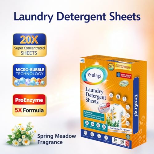 Image of eStrip Proenzyme 5X Laundry Detergent Sheets-90 Sheets(180 Loads)|Tough on Stains,Deep Enzyme Cleaning|Pre-Soak Power|Ecofriendly Alternative to Pods, Liquid, Powder Detergent|Front & Top Load Machine