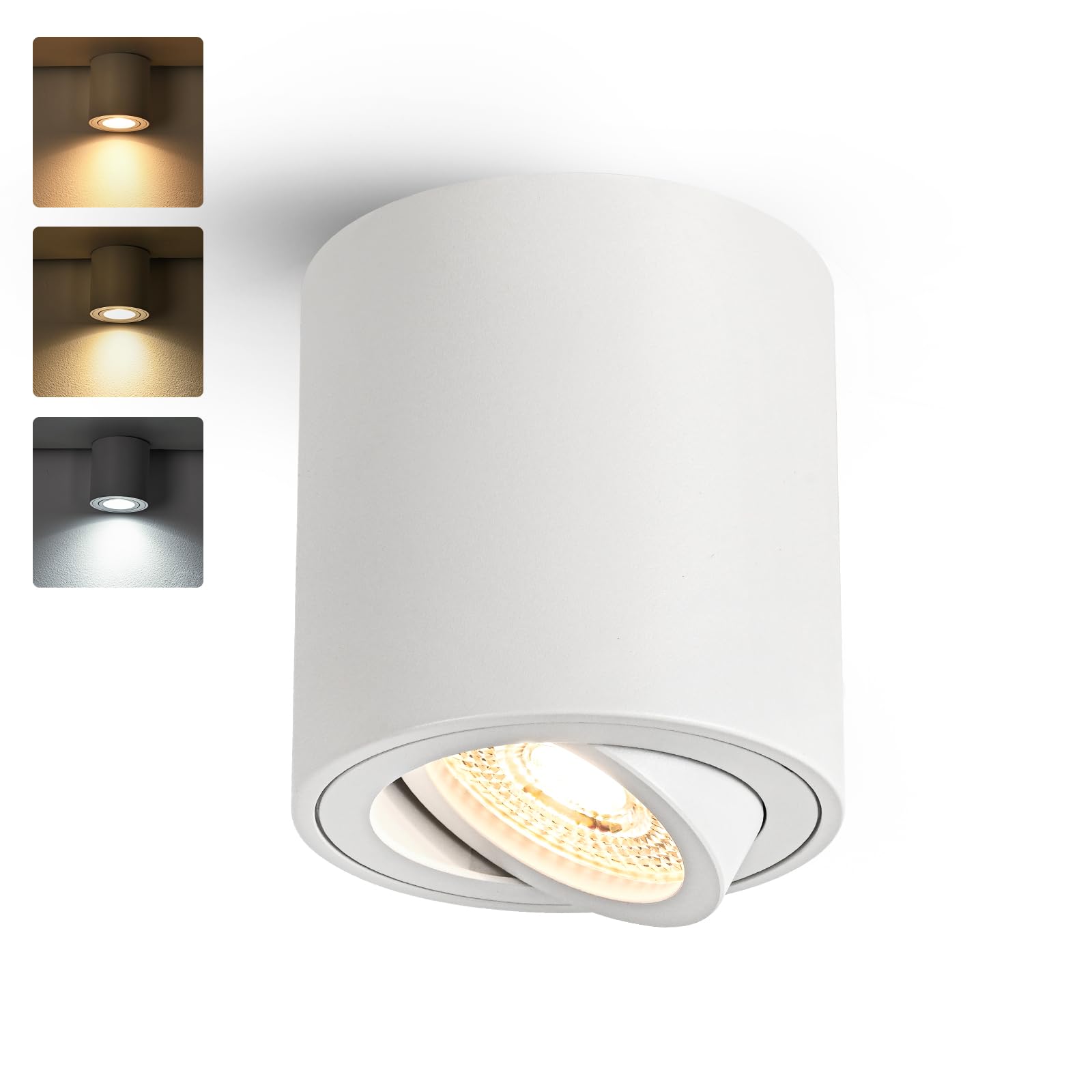 Focos LED Interior Techo Blanco, Foco Techo Orientable 5W GU10 3000K Cálido/ 4000K Natural/ 6000K Frio, Focos Superficie Aluminio, Aplique Techo 230V, Downlight LED Superficie Ø80x84mm