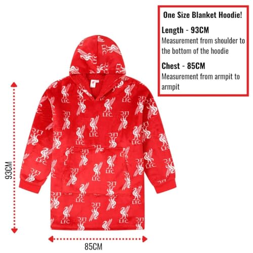 Liverpool Football Club Mens Fully Lined Luxury Fleece Hoodie, Oversized Fleece Blanket Hoody Red - Image 7