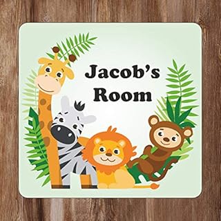 Kids Giraffe Zebra Lion and Monkey Bedroom Door Sign Personalised For You - Any Name! Door Plaque,Girls/Boys,Nursery,Decor,Kids Room,Animals