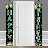 Green Birthday Door Banner Decorations for Women Men, Green Black Gold Happy Birthday Porch Sign Party Supplies, 16th 18th 21st 30th 40th 50th 60th Birthday Decoration for Indoor Outdoor