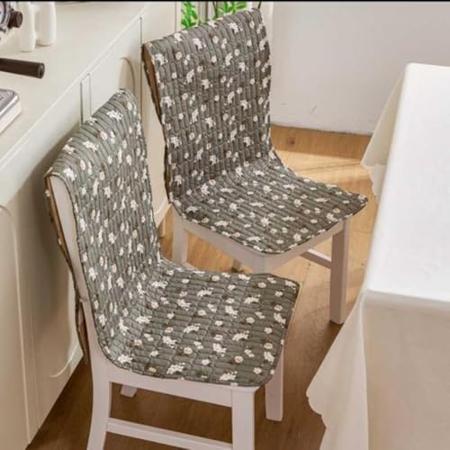 Image of HOMETHREADS Floral Quilted Cotton Chair Cover - Soft, Comfortable Dining Chair Seat Protector with Non-Slip Backing & Strong Elastic Strap for Snug Fit (Green White, Pack of 2)