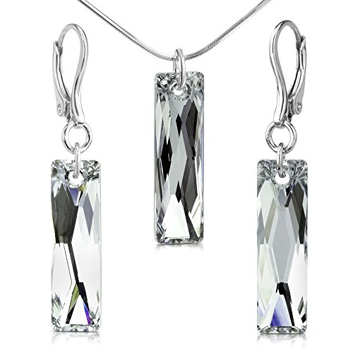 Preisvergleich Produktbild Silberohrringe und Anhänger im Set rechteckig mit Swarovski® Crystals Argent