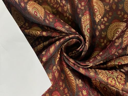 Tissu brocart de soie marron au mètre largeur 111,8 cm BRO901
