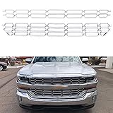 PIT66 2Pcs Chrome Bumper Grille Skin Guard Snap On Insert Compatible with Chevy 2016-2018 Silverado 1500
