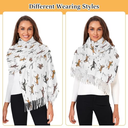 Horse Riders Scarfs for Women Warm Large Soft Pashmina Shawl Wrap Scarves Cute Horses Fashion Long Scarf with Tassels Cashmere Feel Scarf Lightweight4