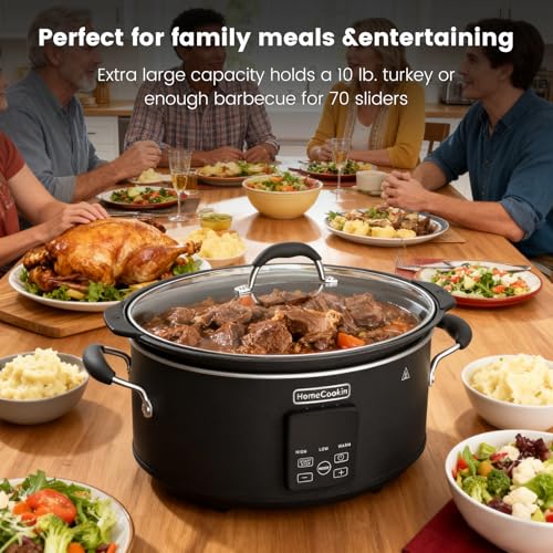 Image of HOMECOOKIN Slow Cooker, Extra Large 10 Quart Digital Programmable Slow Cookers with Timer, Dishwasher Safe Glass Lid & Crock, Kitchen Appliance for Families and Gatherings, Black