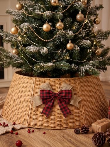 VOXOR Christmas Tree Collar with Bow Knot, Handwoven Tree Base Cover Tree Skirt Accessory for Home Decor Display, Natural (36 INCH) - image 1