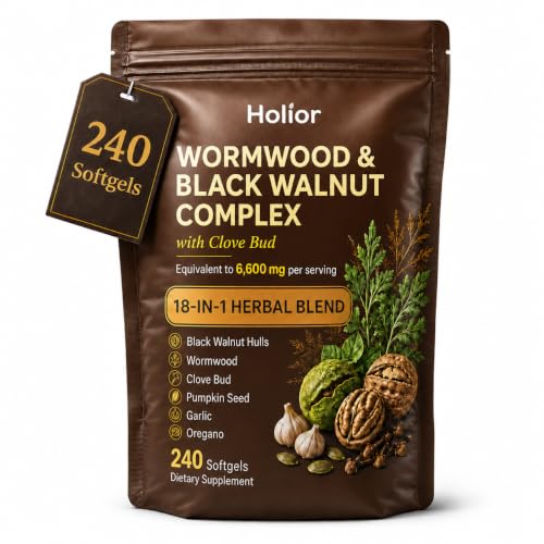 HOLIOR Wormwood Black Walnut Cloves, 18-in-1 Herbal Blend with Garlic, Turmeric, Oregano, Pumpkin Seed and Berberine, Gut Balance Support, 240 Softgels