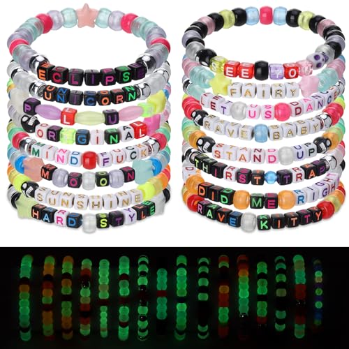 SMAODSGN 16Pcs Glow in the Dark Music Bracelets Scene Bracelet Stretch Colorful Y2k Friendship Bracelets EDM Festival Trinkets for Women Music EDM Party PLUR