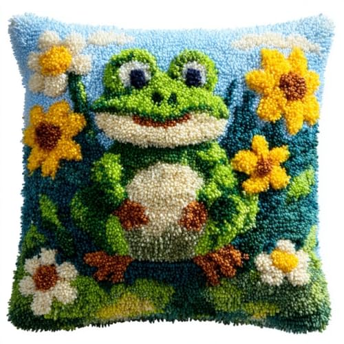 Kit de cierre de gancho de flores y ranas para crear un colorido cojín artesanal en casa