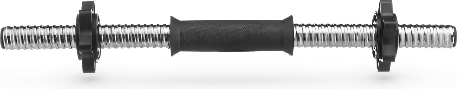 Gymtek Barre d'Haltères Courte - Longueur 35-45 cm, Ø 24 mm (+/-2 mm), 2 Fermetures en Étoile, Poignée Moletée pour Disques et Dumbbells - Noir ou Argent