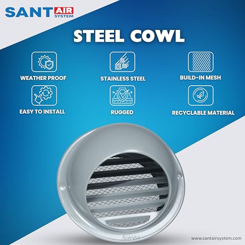 Image of SS304 Stainless Steel External Wall Vent Cowl, 150mm (6 Inch) Weatherproof Exhaust Cover with Built-in Bird Mesh for Chimneys, Kitchen Hoods & Inline Ducting, Grey Finish - SAS SS150