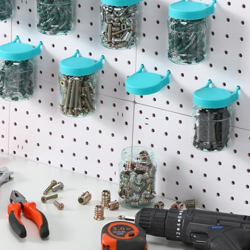 Image of Unittype 20 Set Pegboard Organizer Accessories Peg Boards Jars with Lids Plastic Pegboards Bins Storage Containers Clear Peg Board Wall Organizer for Garage Sewing Office Home Supplies(Turquoise)