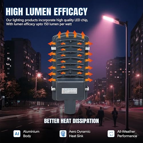 Image of Forus 100W LED Street Light with Clamp, IP66 Waterproof Outdoor LED Street Light, High Lumen 12000lm Pink, Aluminium Body for Road, Parking Lot, Garden & Industrial Outdoor Lighting (1 Pc)