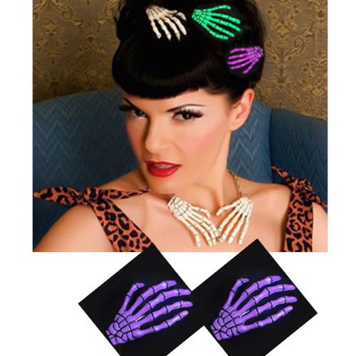 Generic Lady Girl Women's Devil Skeleton Hand Claw Hair Clip Hairpin Decor(Purple)