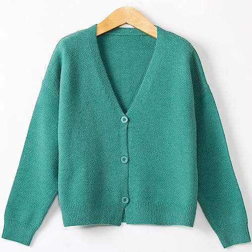 Image of ebossy Women's Vintage Preppy Cable Knit Cardigan Sweather Casual Plain Artistic Aesthetic Oversized Crop Jacket Top