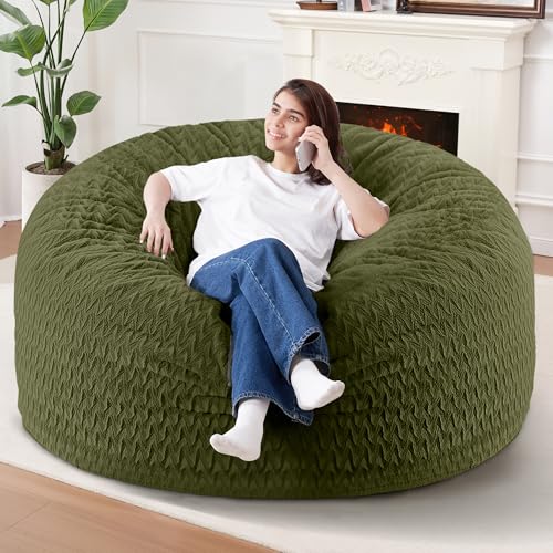 Image of 5FT Bean Bag Chair,Giant Bean Bag Chairs for Adults,Big Bean Bags with Memory Foam Filled, Large Beanbag Chairs with Chevron Plush Cover-Green