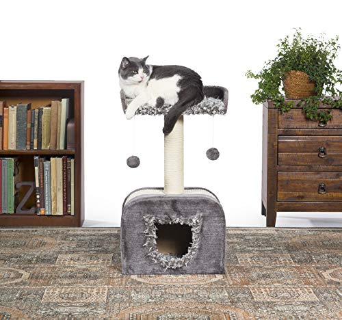 Casa para gato multi-niveles en jute gris y blanco miniatura 4