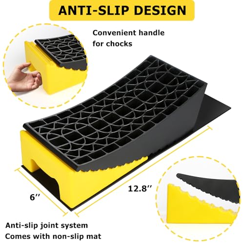 Kobanoica BLACK-YELLOW Rv Leveling Blocks,Camper Trailer Leveler 2 Packs,Includes Rv Curved Leveler Ramp,Wheel Chock,Rubber Mat And Carry Bag,Upgrade Rv Leveling System thumb #1
