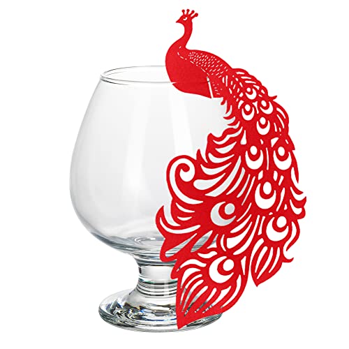 50 Pièces Carte de Verre Marque Place Forme de Paon Carte de Verre à Vin Carte Porte Table Nom Marque Place de Cartes pour Mariage Douche Bébé...