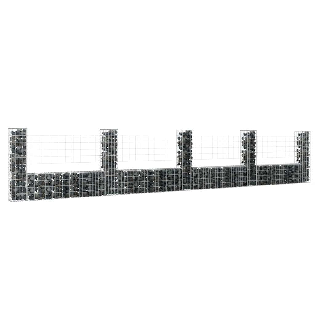 Gavión en forma de U con 5 columnas de hierro 500 x 20 x 100 cm, pared de gaviones para muro de contención, cesta de piedra robusta con sección transversal de alambre de 3,5 mm, resistente a la