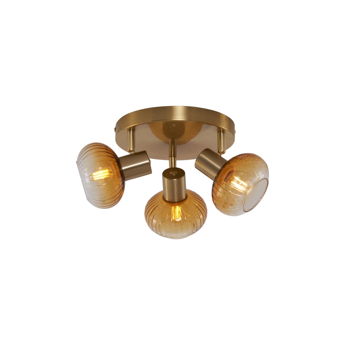 Qazqa Deckenstrahler, Deckenspot - Teddy - Gold mit Bernsteinglas, max. 10W, Geeignet für LED, 36cm, Rund, 3-flammig, Ideal als Küche lampe und Wohnzimmerlampe